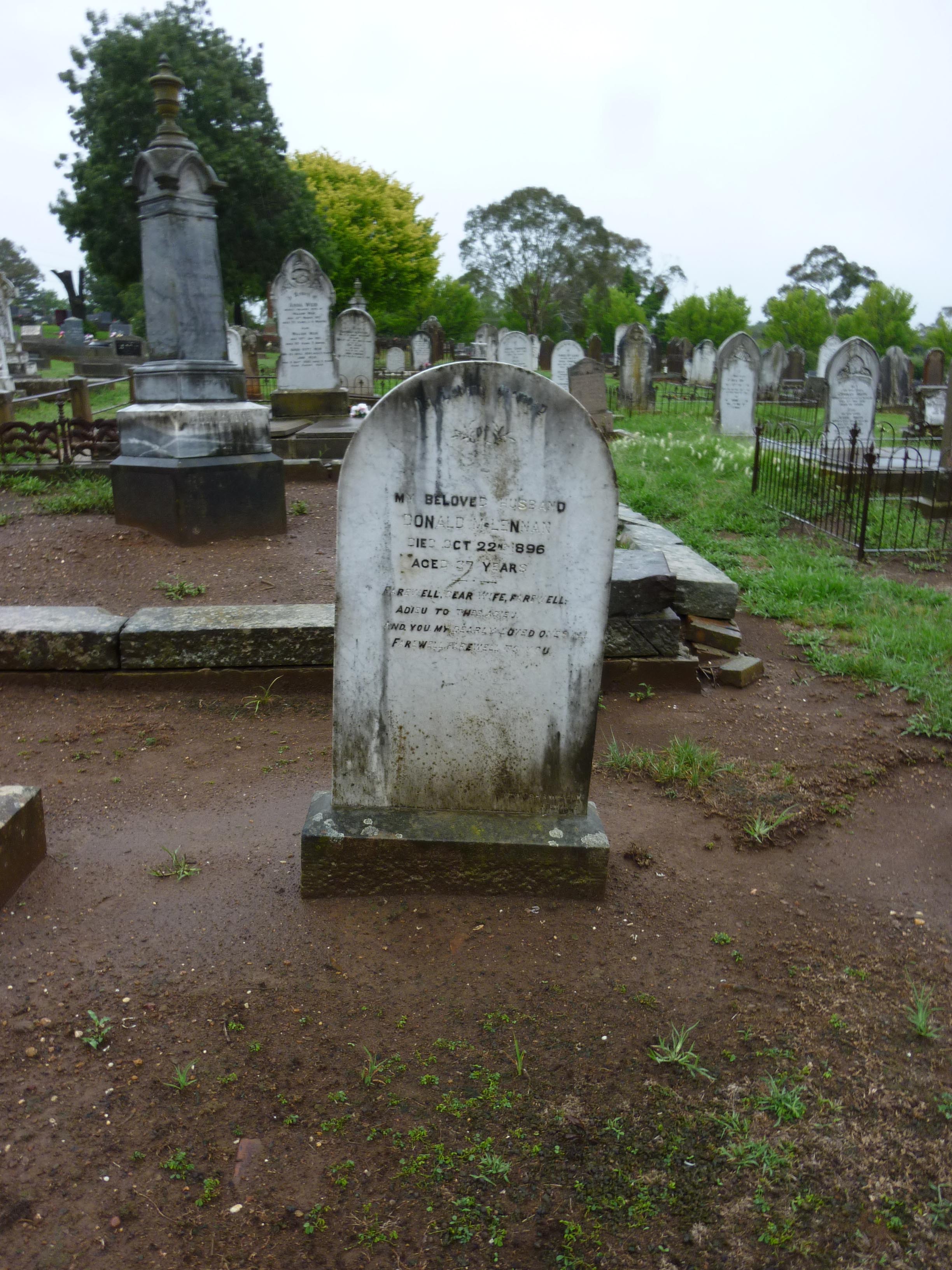 Photo of headstones/Donald McLennan d1896 hdstn Armidale